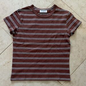 Parke brown and white striped cotton t-shirt